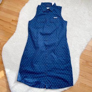 Columbia Women’s PFG Super Bonehead Sleeveless Shirt Dress, Navy Swiss Dot, M